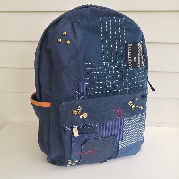Free People Handbags - NWOT Free People Large Cotton Prep Patch Backpack in Blue